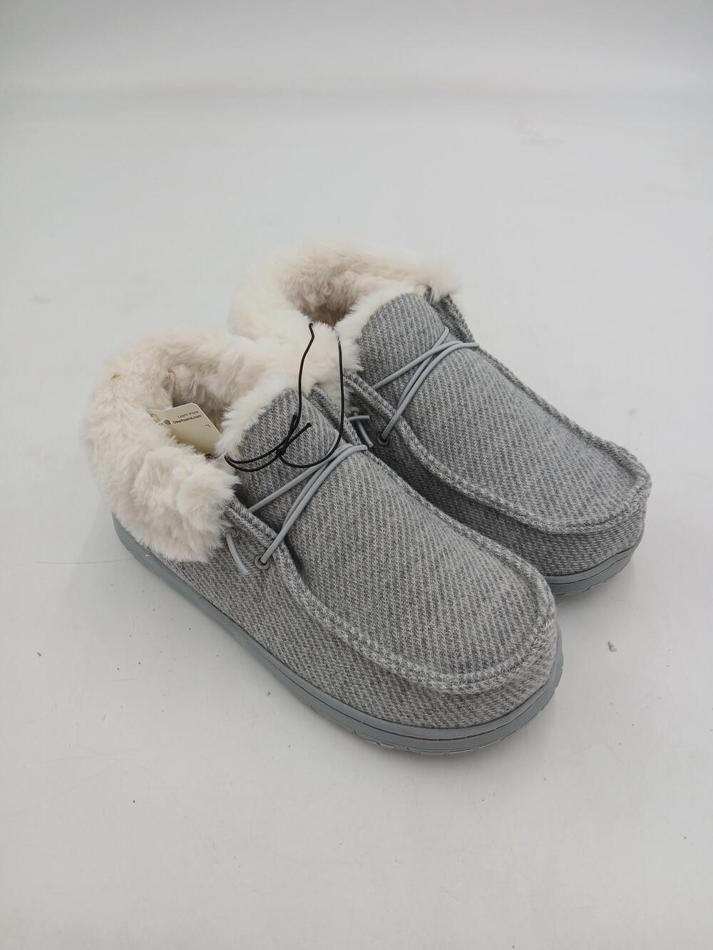 Dearfoams Slippers Womens Gray Moccasin Faux Fur House Shoes Cozy Size 7.5
